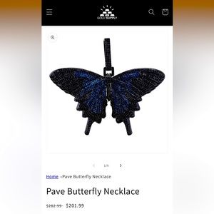 Blue and black gold plated butterfly pendant, perfect condition!